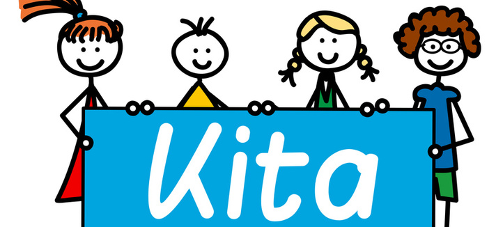 vier Kinderfiguren halten ein Schild mit der Aufschrift KITA ©fotolia.com